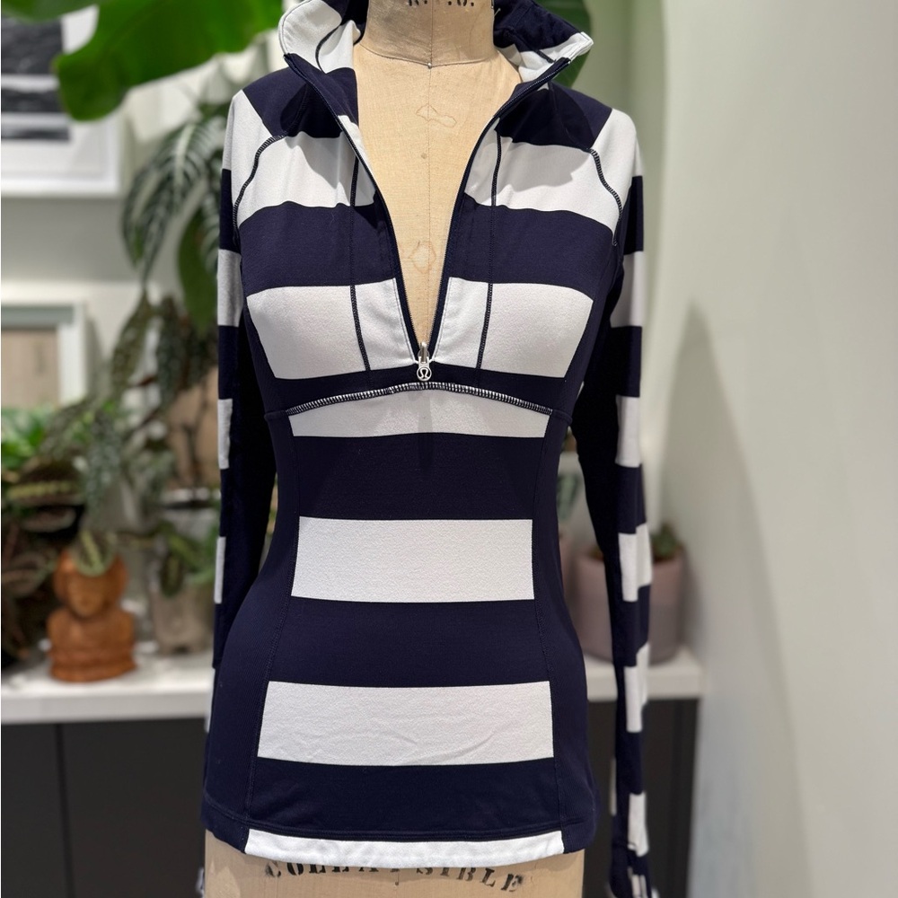 Lululemon Navy and White Striped Women's Sports Top